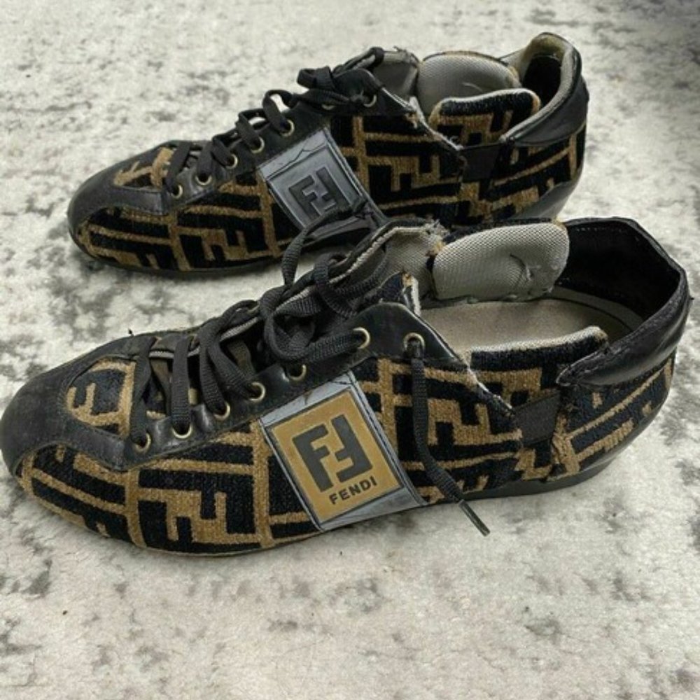 Fendi Tobacco Zucca Print Faux Fur Sneakers - Picture 6 of 11